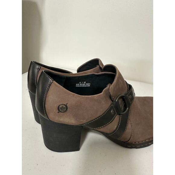 Born Brown Leather Ankle Booties Heels Womens Size 11 Belt Strap Clogs - Picture 2 of 7